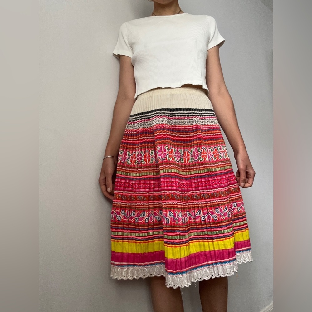 Cotton hande made embroidery midi skirt/size M/ AOYAMA ITCHOME